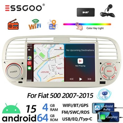 DAB+ Für Fiat 500 2007-2015 Autoradio Android 15 Carplay GPS 4+64GB RDS NAVI SWC