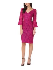 JS COLLECTION Womens Purple Bell Sleeve Knee Length Wear To Work Sheath Dress 2