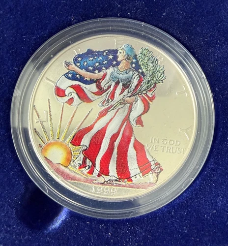 1999 American Eagle Walking Liberty Colored 1 Oz Fine Silver Dollar Uncirculated
