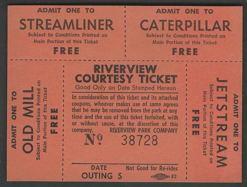 RIVERVIEW AMUSEMENT PARK Chicago COURTESY TICKET