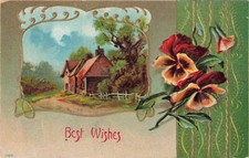Postcard Best Wishes Floral Home Embossed posted 1910 Calis WV DB Stamped