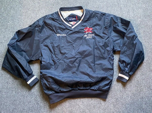 Vintage Style Pullover Jacket Mens Small Navy Windbreaker 2000s Baseball - Picture 3 of 7