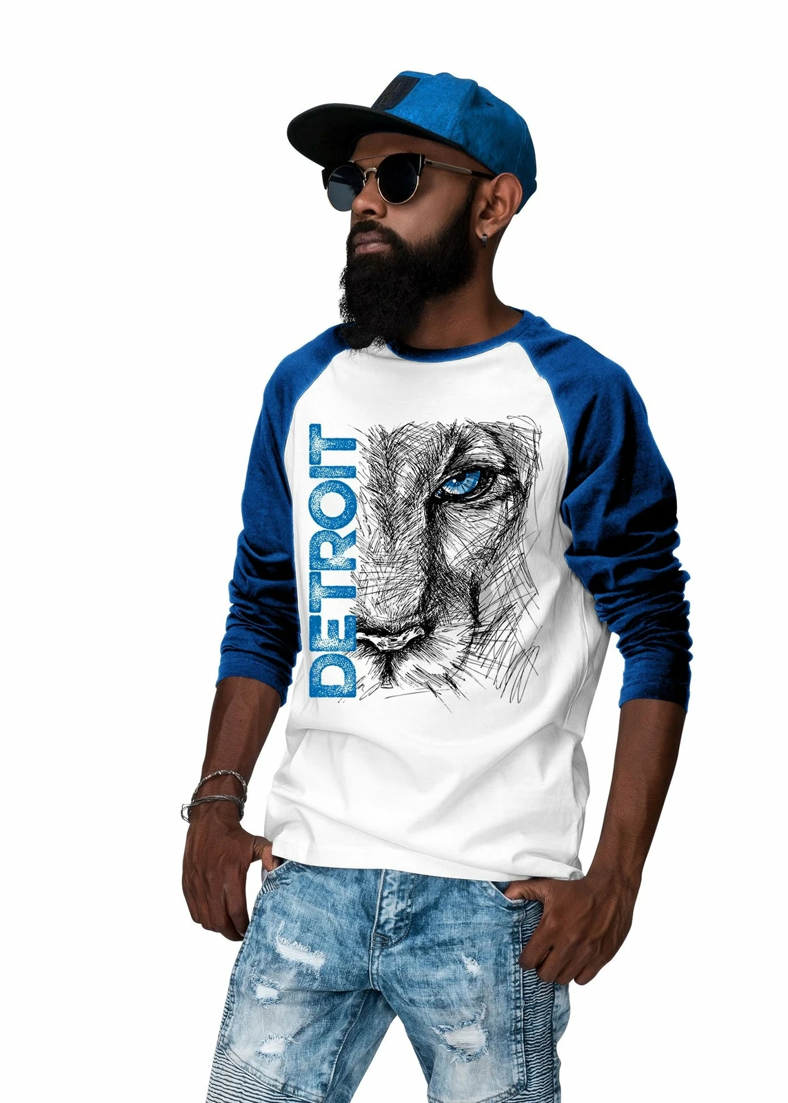 Lion Eye Detroit Unisex 3\4 Sleeve Baseball Tee