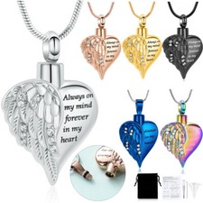 Cremation Jewelry Angel Wing Heart Urn Necklace for Ashes Memorial Ashes Pendant