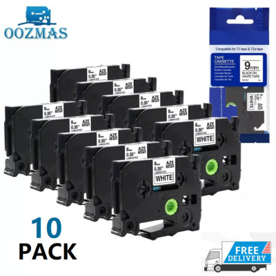 10PK Compatible Brother P-Touch TZ-221 TZe-221 9mm Label Tape White 3/8'' PT-D210