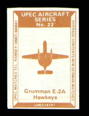 1 x Matchbox Label Upec Aircraft Series No 22 Grumman E-2A Hawkeye MS1040