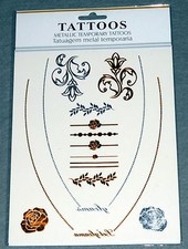 NEW  3 TATTOO SHEETS  Metallic Temporary Tattoos in Gold  Silver Colors
