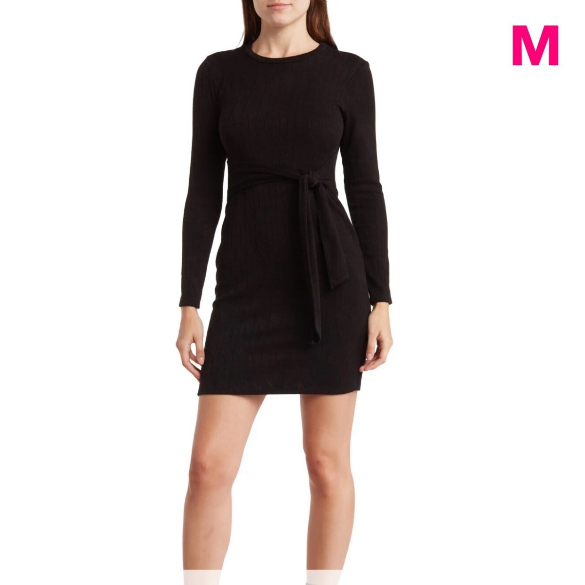 Tash and Sophie Tie Waist Sweater Dress in Black at Nordstrom Rack, Size Medium