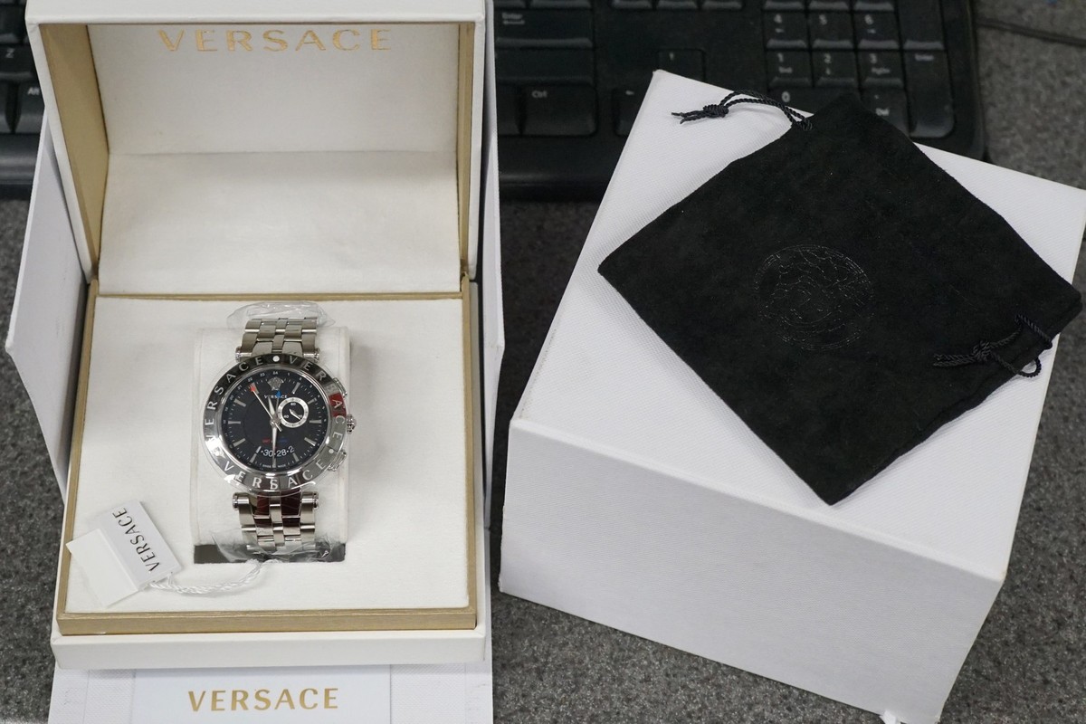 MENS VERSACE 29G99D009 S099 V RACE WATCH BLACK FACE STAINLESS GMT