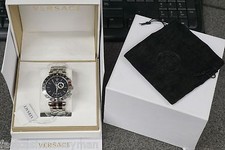 MENS VERSACE 29G99D009 S099 V RACE WATCH BLACK FACE STAINLESS GMT ALARM 46MM