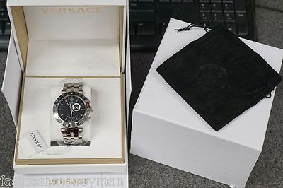 MENS VERSACE 29G99D009 S099 V RACE WATCH BLACK FACE STAINLESS GMT