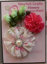 PINK, WHITE GREEN Fabric Organza - 2 Flowers  3 Green Buds Pk 20-70mm B3 NJC