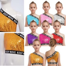 Kids Girls Vest Athletic Tees Gymnastics Crop Top Dancewear Sleeveless Dance