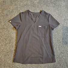 FIGS Top Womens Size XS Gray 3 Pockets Short Sleeve Stretch Technical Comfort