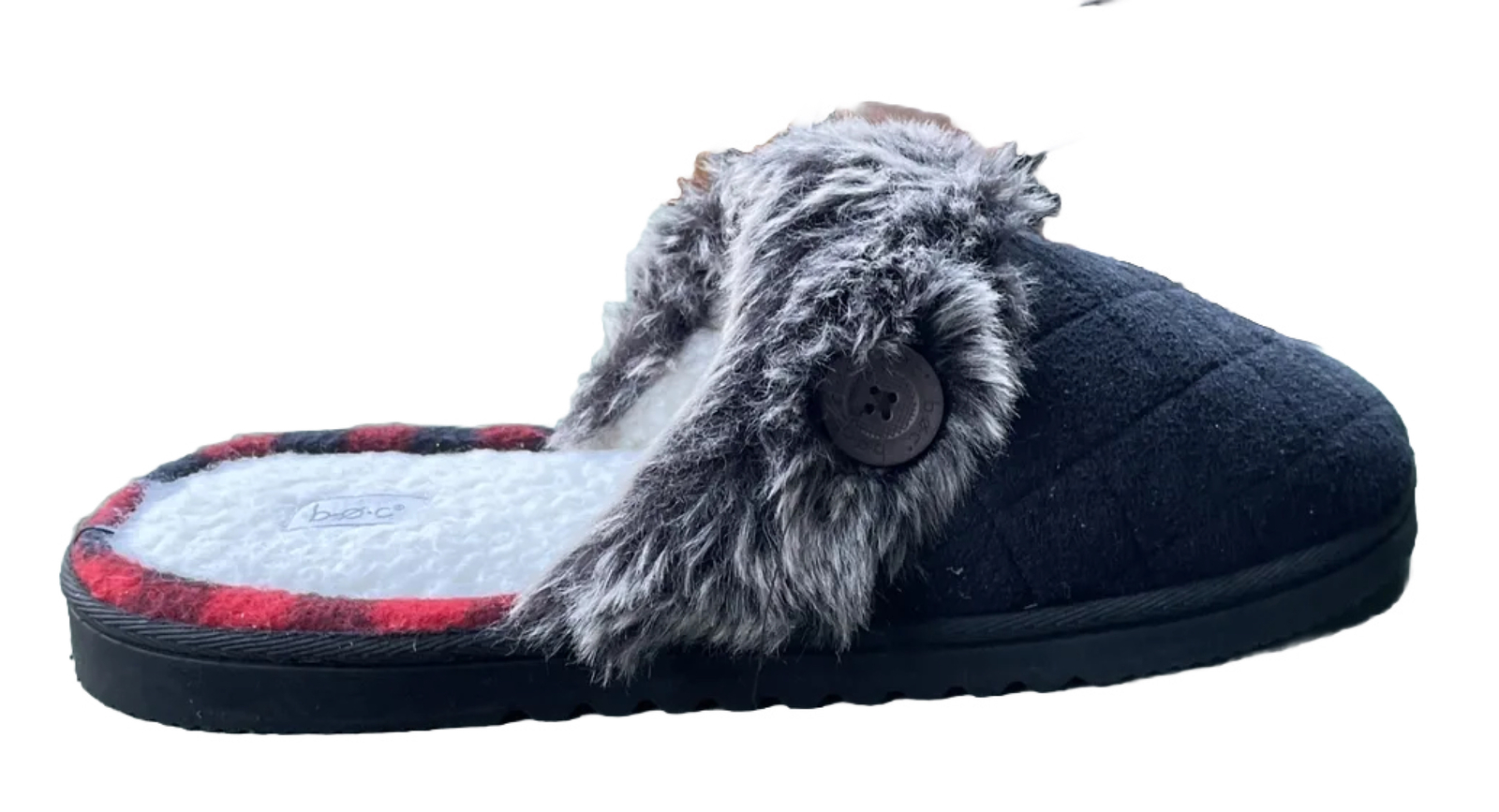 SAOLA B.O.C. Pantofole XL (10 11) Brn pelliccia sintetica trapuntata topolino bordo a quadri suola sherpa