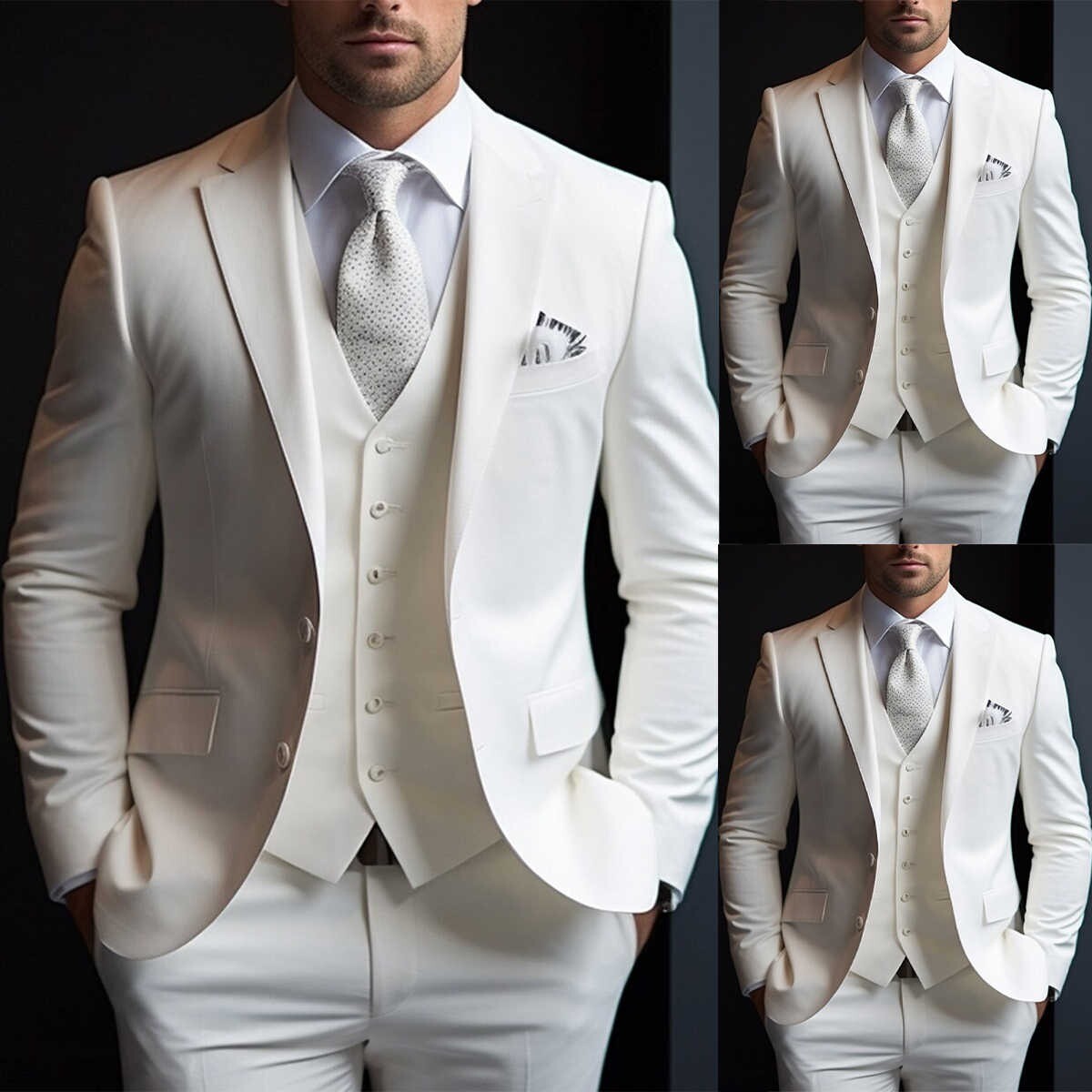 Formal Men's Suit Slim Fit 3 Piece Notch Lapel Single-Breasted Business Casual