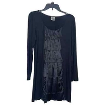 Ivy Jane Women's Dress 100% Silk Ruffle Front Neck Long Sleeve Black 6