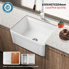 Gloss White Farmhouse Reversible Front Kitchen Sink Bowl Space Saving PICK UP