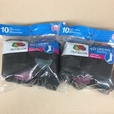 20 Pairs Fruit of the Loom Girl's Ankle Socks Black Small Size 6-10.5 NEW AR374