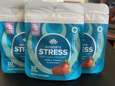 3 PACK Olly GOODBYE STRESS Berry Verbena Gummies 10 count each TRAVEL SIZE 3/25