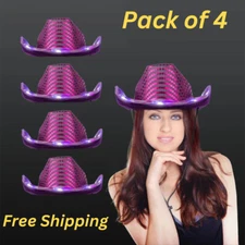 PURPLE Cowboy Hat Led Sequins Light Up Fun Flashing Sparkly Brim Cowgirl Hat