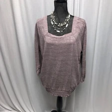AB Studio Top Womens Size XXL Muted Purple Square Neck Comfy Romantic Peasant
