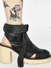 Free People Blake Black Leather Platform Sandals Heels Shoes Size US 9 EU 39