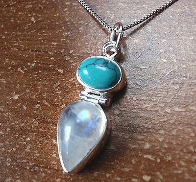 Turquoise and Moonstone 925 Sterling Silver Necklace Corona Sun