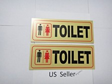 2 Pcs Gold Black "Toilet" Sign 3.75 x 9.5 inch decal/sticker US Seller