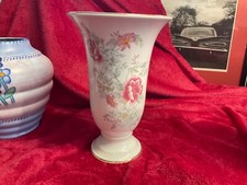 Vintage Vase Royal Winton Staffordshire  9.5in tall red subtle flowers gold rim