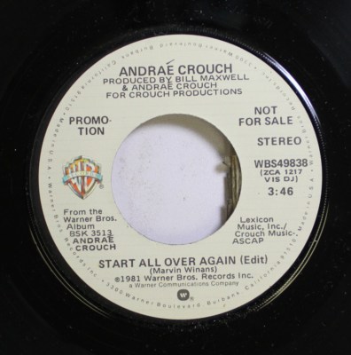 Soul Promo Nm! 45 Andrae Crouch - Start All Over Again / Start All Over Again On