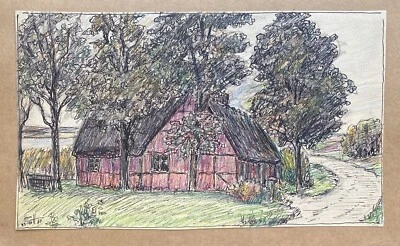 Haus am See Ufer mit Bäumen und Wiese CH Monogramm 1955  - Bild 1 von 4