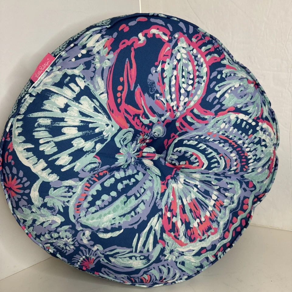Lilly Pulitzer Round 18” Single Tuft Button Pillow Indoor Outdoor Gypsea Girl - Image 3 of 4