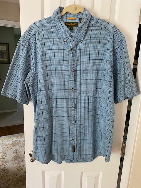Timberland Men's Size Xl Button Up Blue Checked Short Sleeve Shirt
