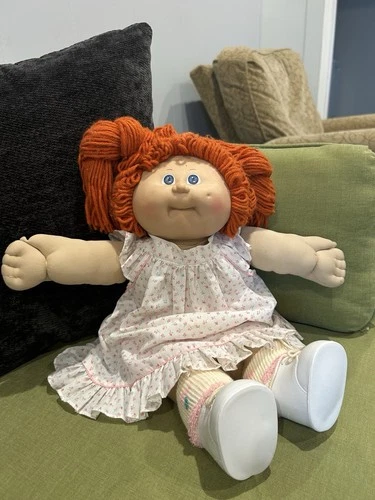 1984 Vintage Cabbage Patch Kids Doll Orange Yarn Hair Soft Body Floral Dress