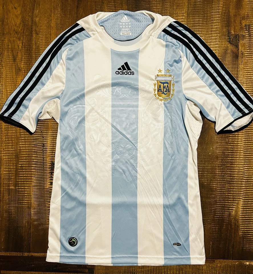 Camiseta Argentina local 2008/09 Adidas adulto pequeña camiseta de fútbol 9/10 WC Qual Kit Foto 2 de 4