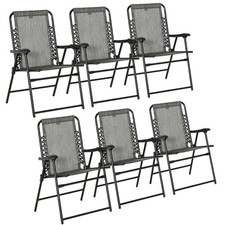 Outsunny 6Pcs Outdoor Patio Folding Chairs, Portable Garden Loungers Grey