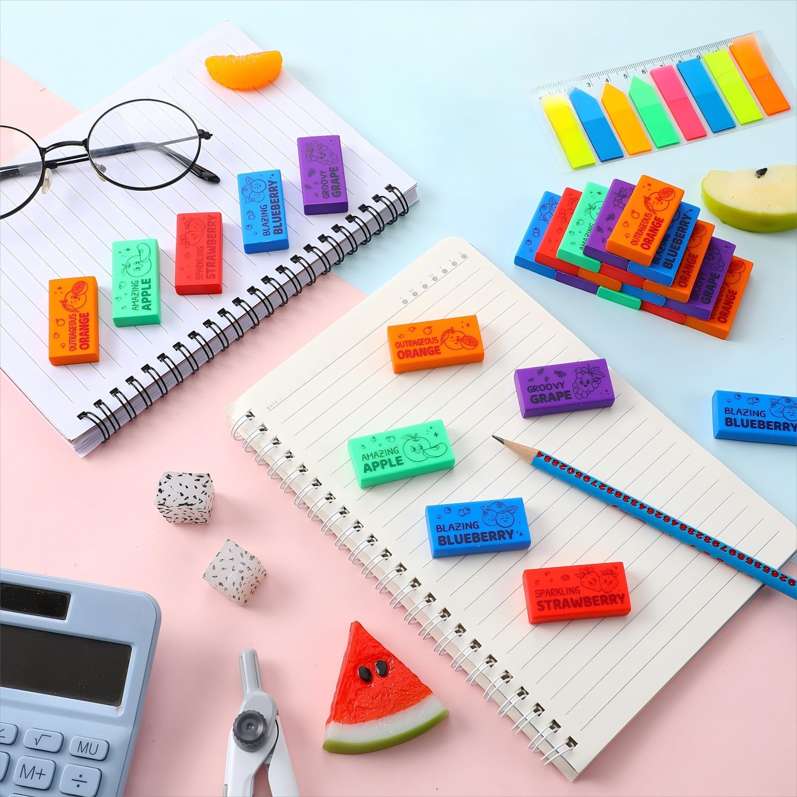 100 Pcs Fruit Scented Erasers Bulk Fun Assortment Erasers Gifts for Teacher R...