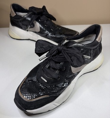 VOILE BLANCHE Reptile Effect SHEEL BOW Ribbon Laces Black SNEAKERS Shoes Sz 38