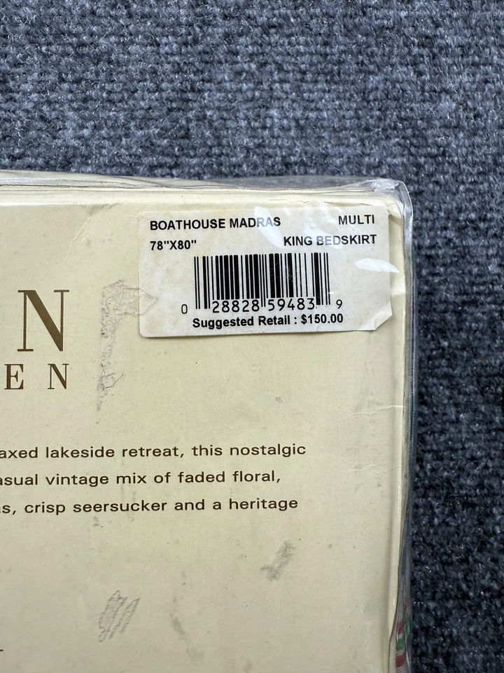 Ralph Lauren King Bedskirt Boathouse Madras Plaid Multi Color 78x80 Bedding New - Image 2 of 4