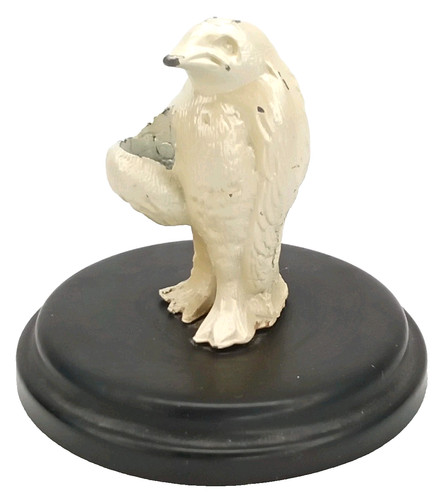 Antique 1930s White Cast Iron Penguin Ink Pen Holder With Metal Base New Arrival