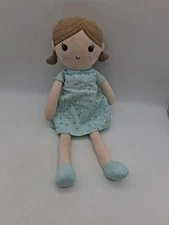 Linzy Toys Emily Baby Rag Doll Mint Blue Dress Plush Doll Brown Hair 16" Cloth