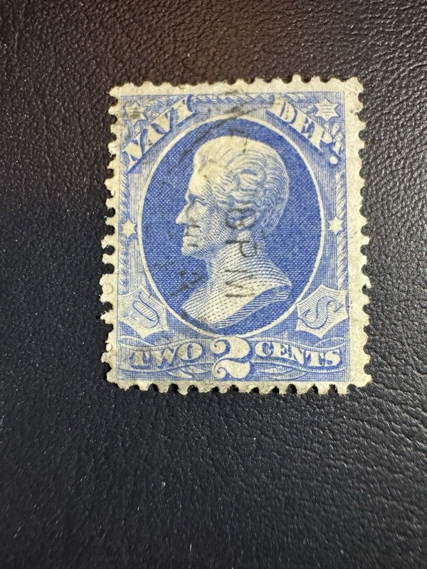 US Scott #O36 2c Navy Official Stamp- Used, Hinged, Some Flaws With Perfs