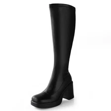 Ankis Knee High Platform Boots for Women - Chunky Heel, Side Zipper, Long GOG...