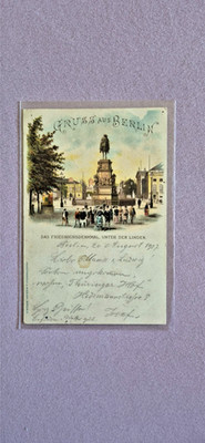 Gruss aus Berlin Litho AK, Friedrichsdenkmal, Unter den Linden Berlin, gel. 1907