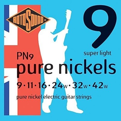 Rotosound PN9 Pure Nickels Electric Guitar strings; gauges 9-42