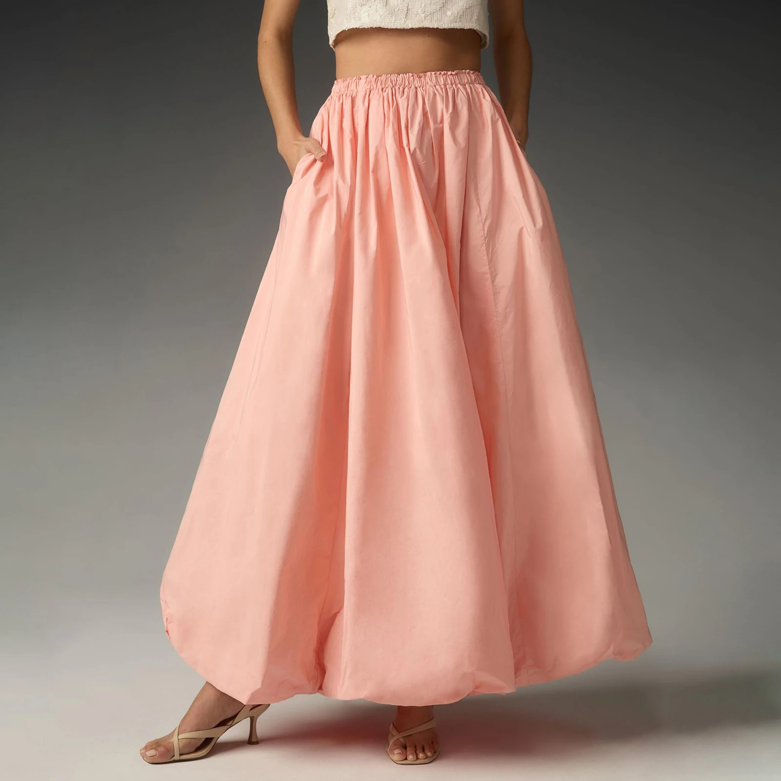 Cute Summer Floral Bubble Hem Long Skirt with Elastic Waist