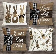 NEW S/4 Home Sweet Throw Pillow Covers Bunny Easter Farmhouse Decorative Peeps