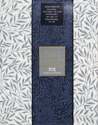 William Morris Queen Sheet Set Leaf Pale Slate Blue 4pc English Garden Cottage