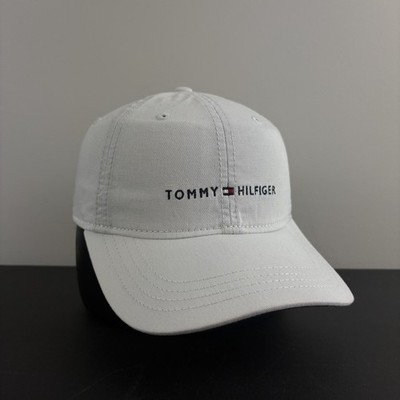 Tommy Hilfiger Hat White Cotton Spellout Dad Cap Flag Logo Adjustable Strapback